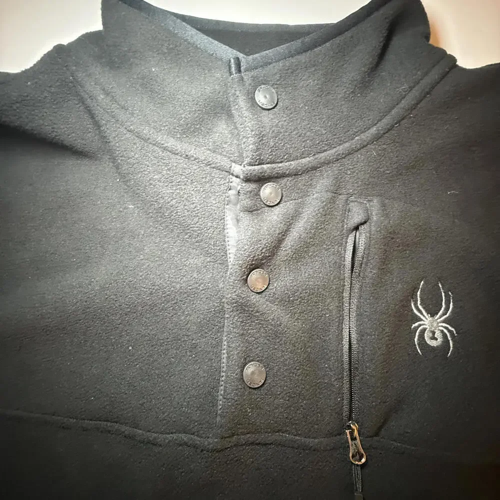 Spyder Black Fleece Quarter Snap Performance Pullover.‎ Mens Size MEDIUM